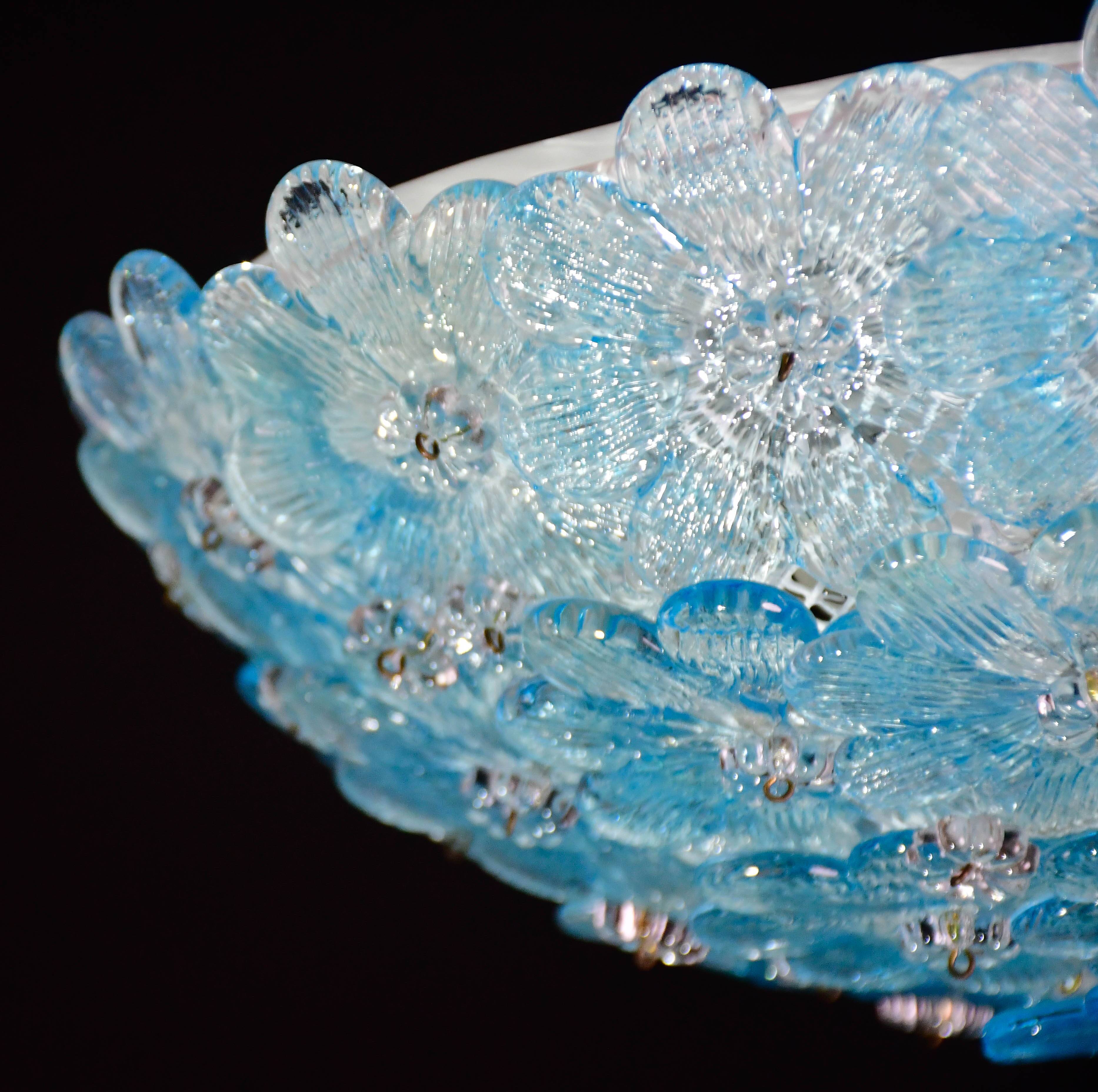 Amazing Murano ceiling light blu rubino flower by Seguso for Venini, Italy