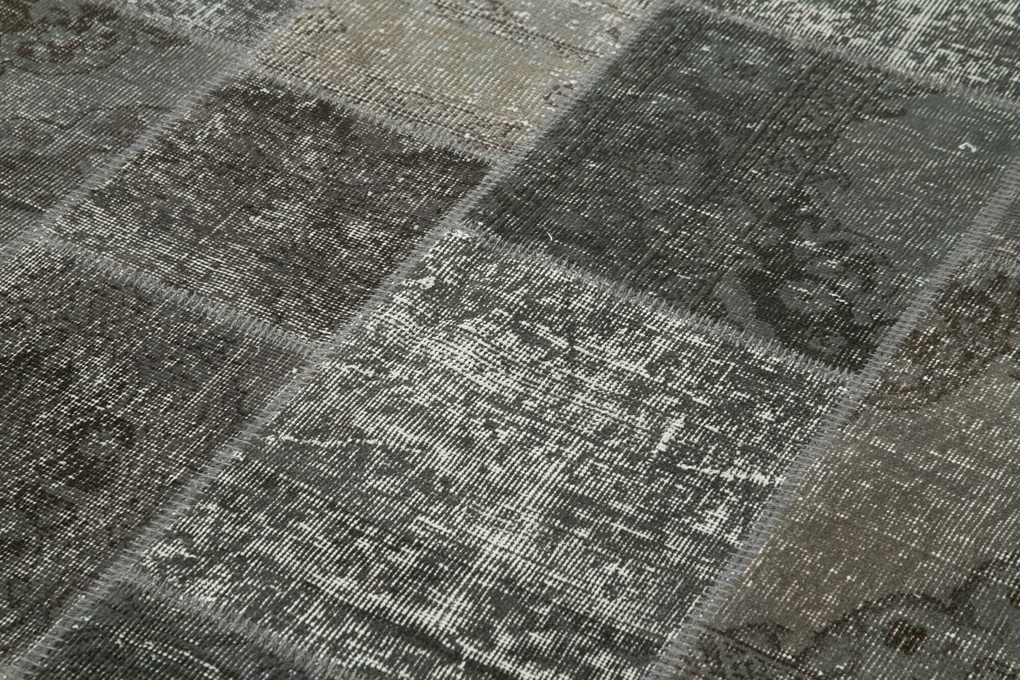 Handmade turkish overdyed 170 cm x 245 cm grey patchwork carpet