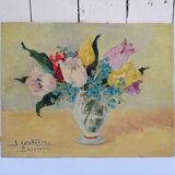 Oil on cardboard Tulips and Forget-me-nots Latallerie-beurier