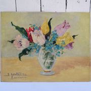 Oil on cardboard Tulips and Forget-me-nots Latallerie-beurier