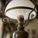 Antique Napoleon III suspension in brass, wood, and opaline glass.