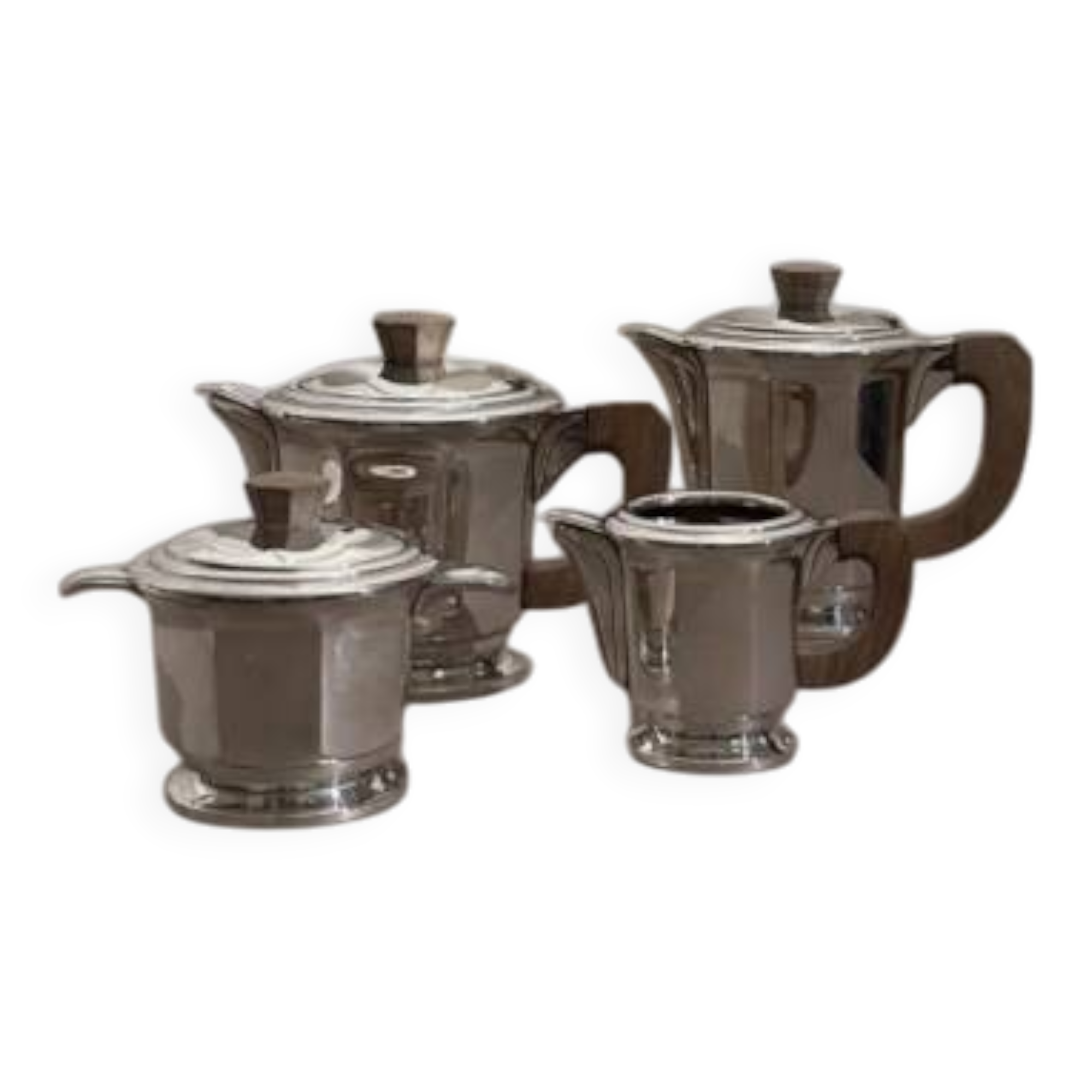 Silver-plated coffee and tea set with a wooden handle