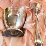 Vintage Silver-Plated Metal Egg Cup and Spoon for Birth