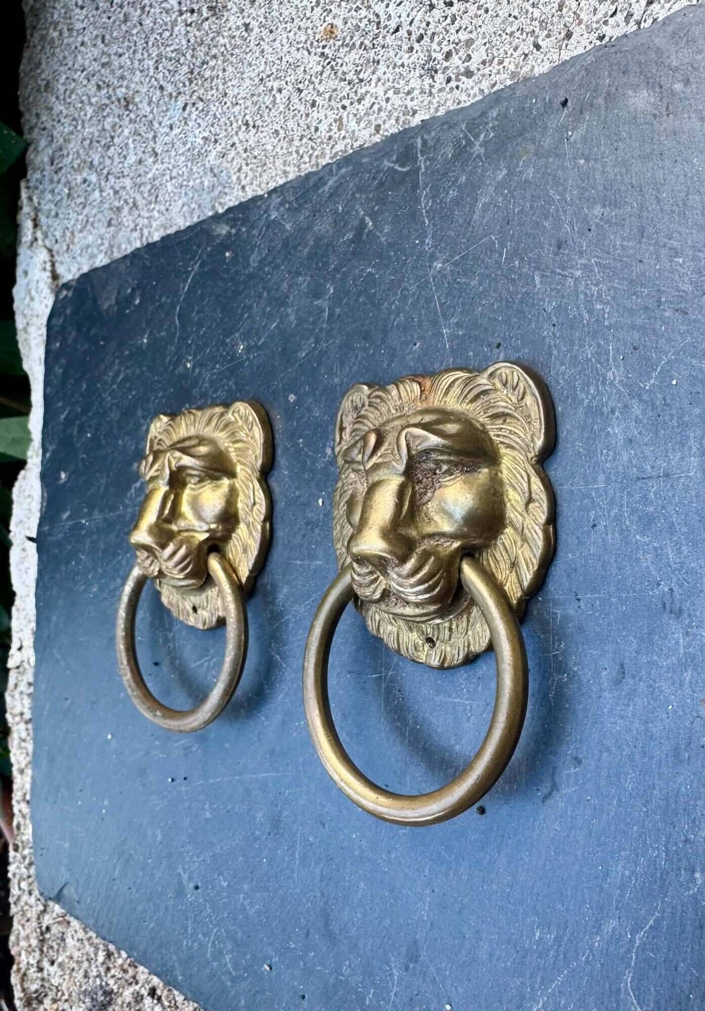 2 brass lion handles in Louis XIV style