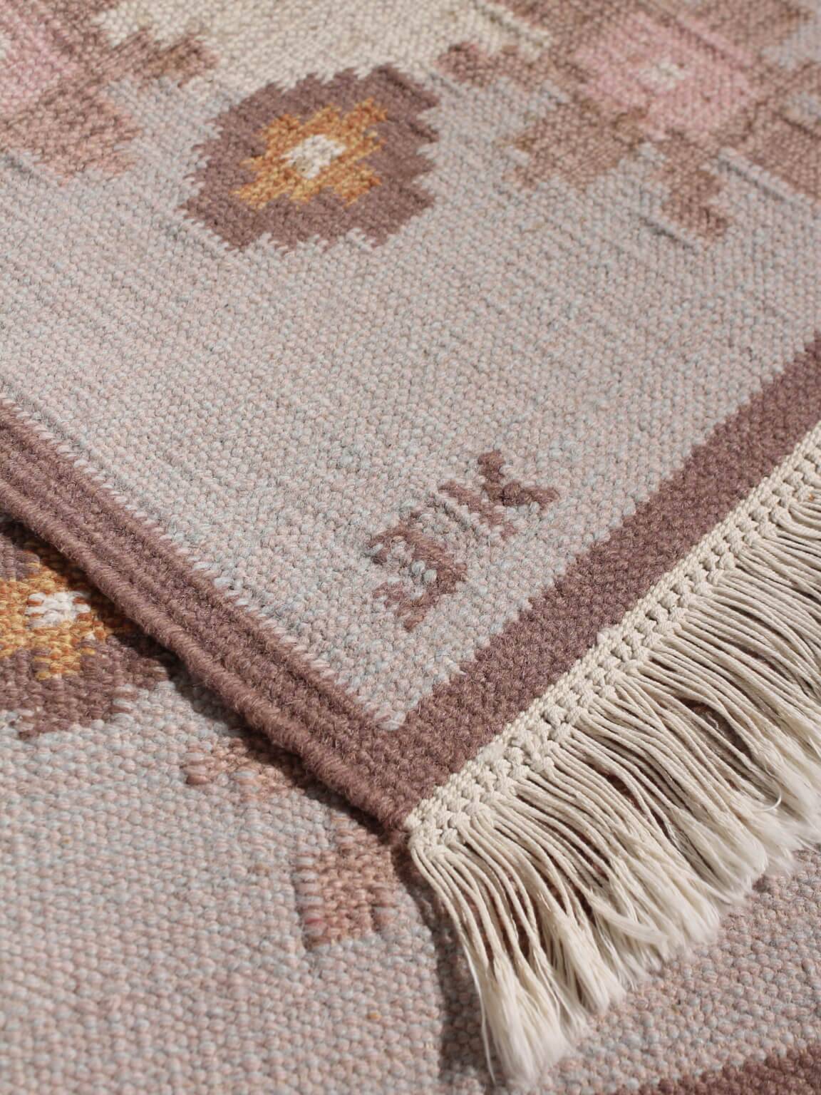 Karin Jönsson Flat-Woven Swedish Wool Rug, 70x120cm, Signed