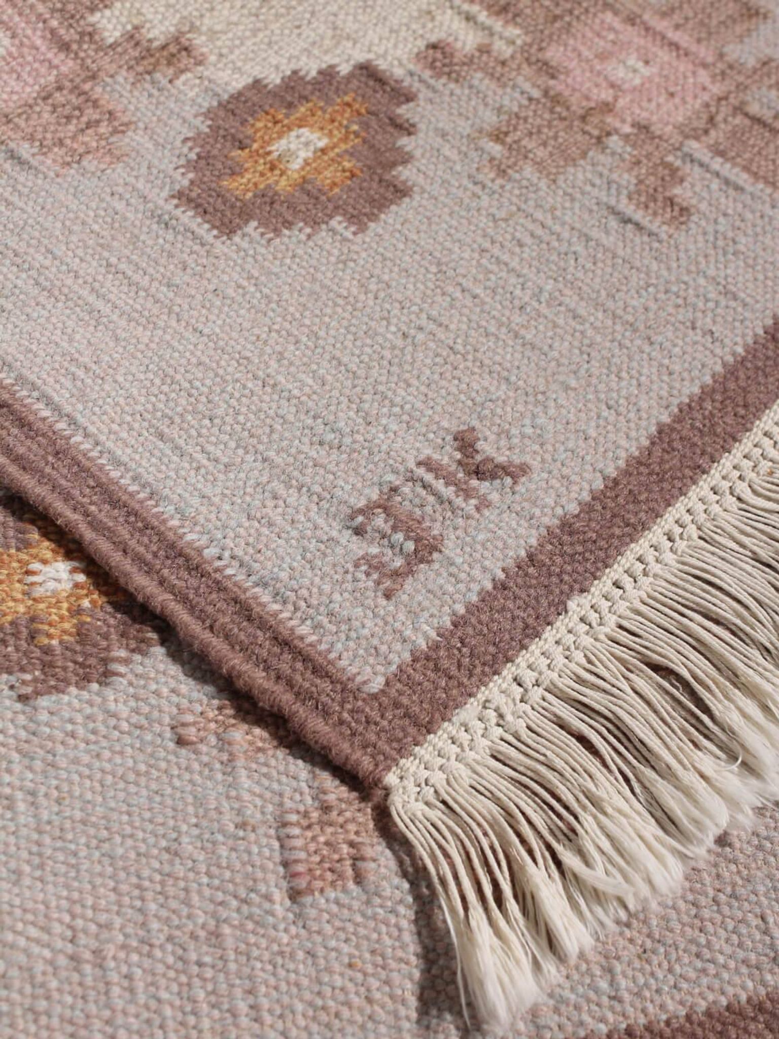 Karin Jönsson Flat-Woven Swedish Wool Rug, 70x120cm, Signed