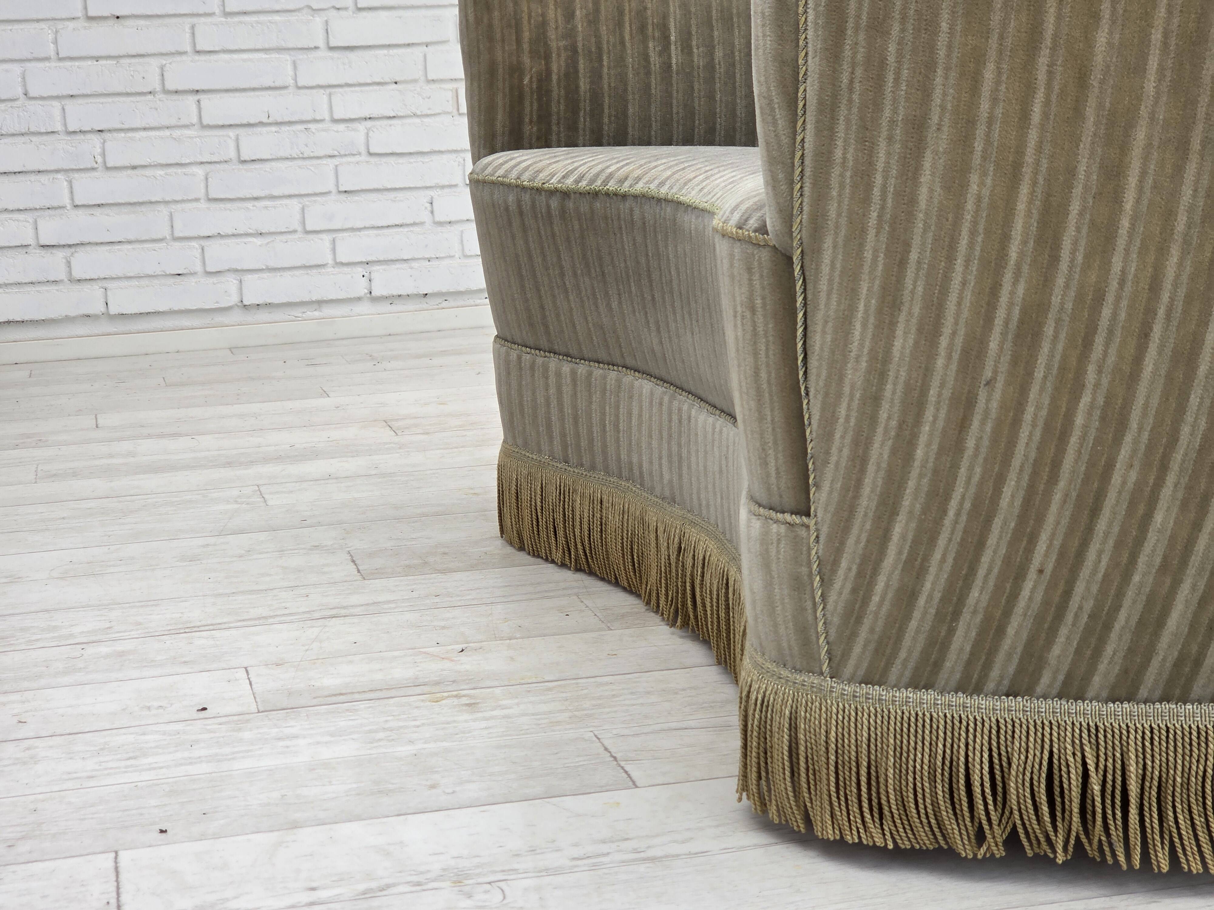 1970s, Danish 2-seater curved sofa, original furniture velour, beech wood.