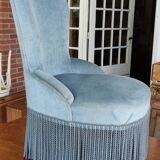 Old blue velvet toad armchair