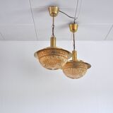 Danish Mid-Century Glass and Brass Chandeliers by Vitrika