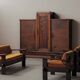 Pair of architect's armchairs in solid wood, France, circa 1970.