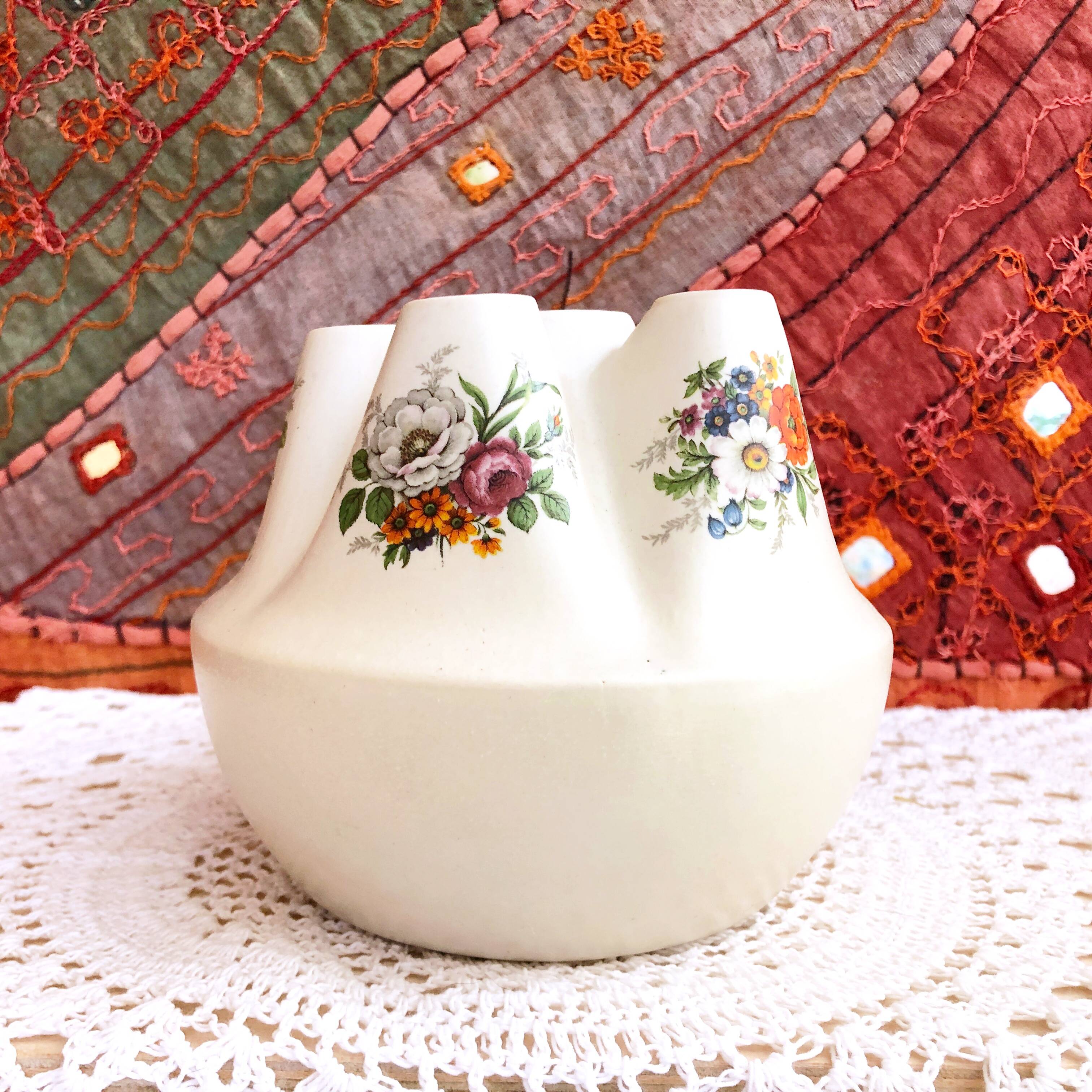 Handcrafted tulip tree vase with ceramic flowers