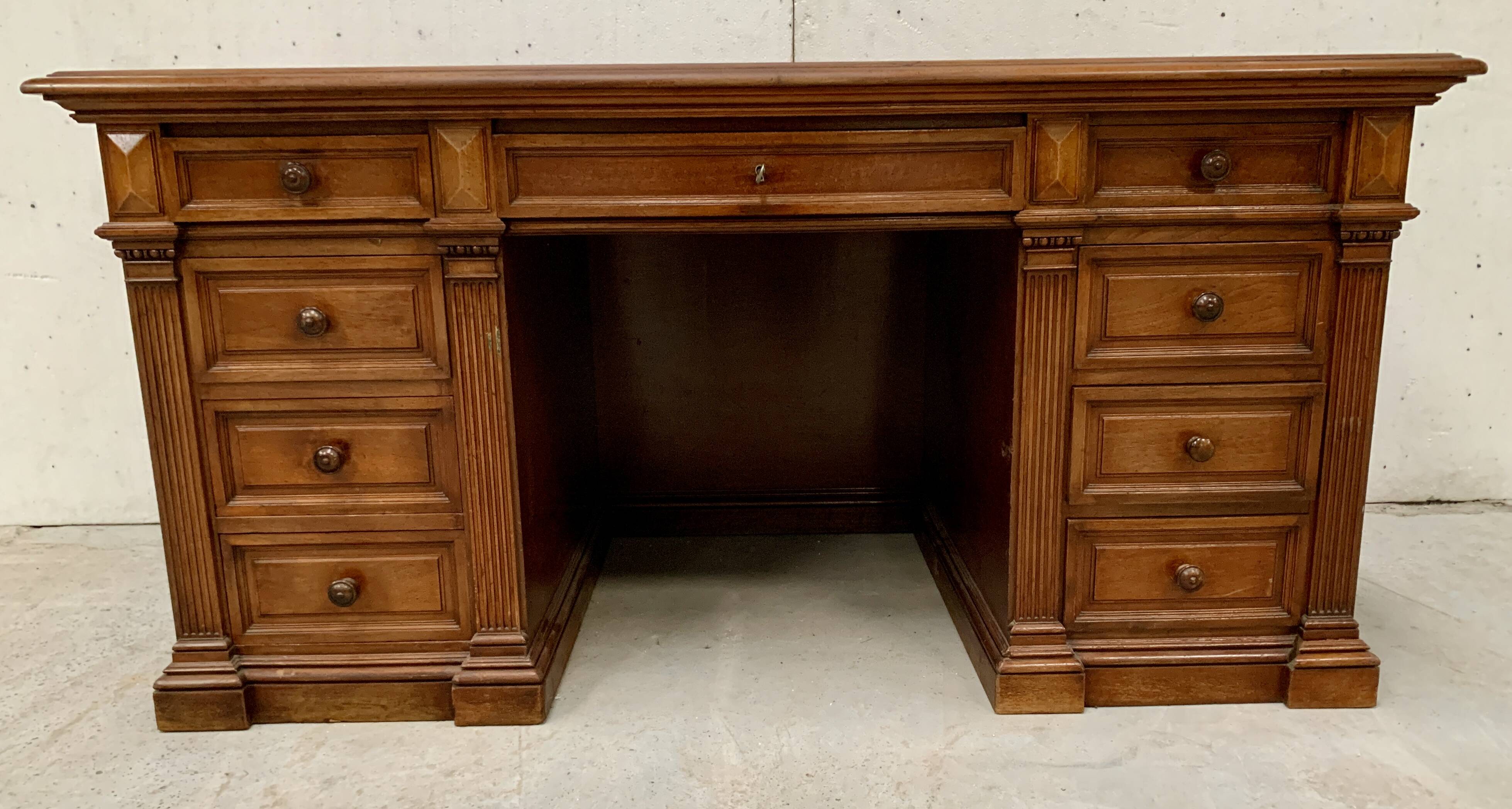 Napoleon III desk with pedestals in solid walnut 19th century