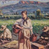 Harvesting the crop - Large Frame Post Impressionist Oil