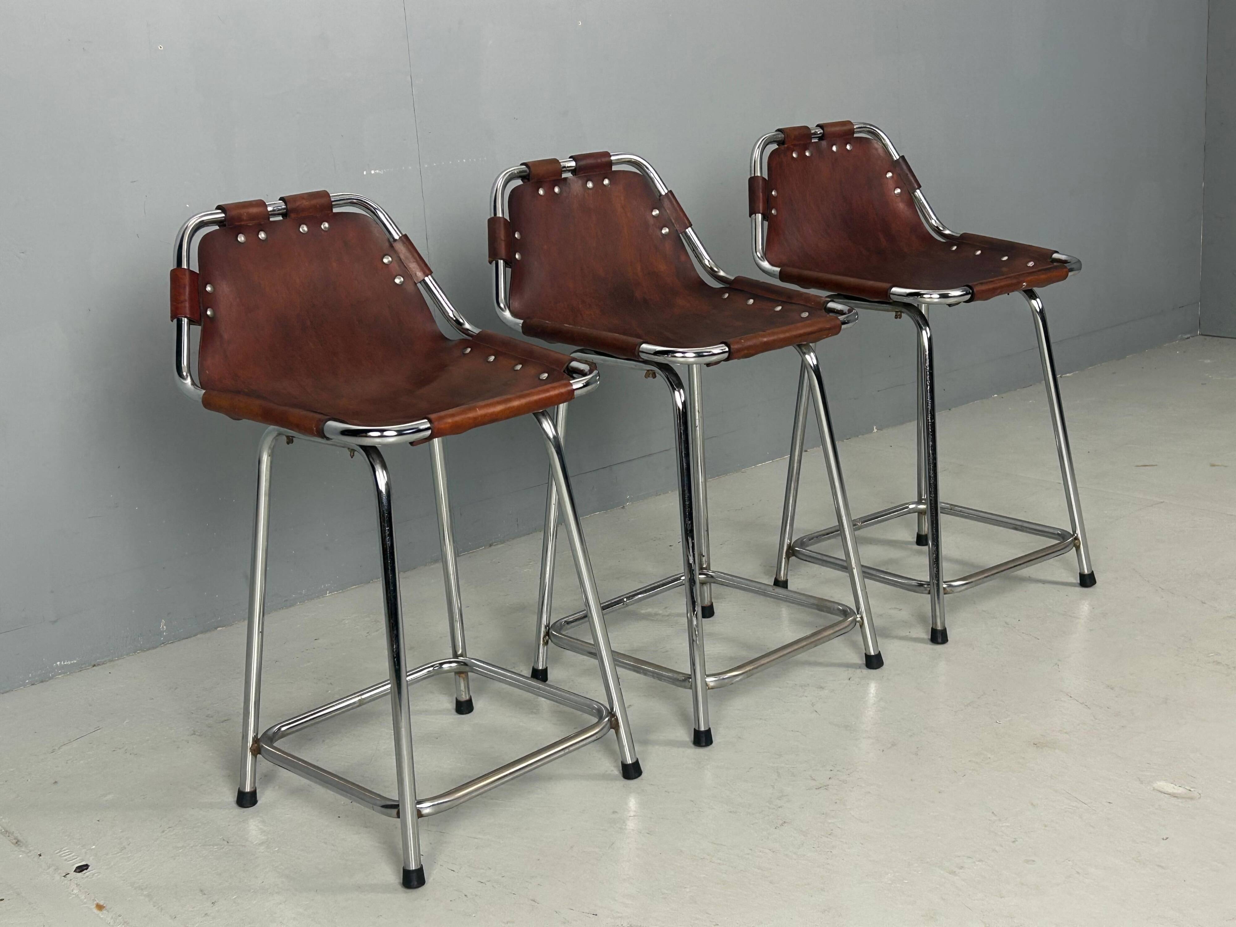 3x Leather Bar Stool for Les Arc Ski Resort, Selected by Charlotte Perriand
