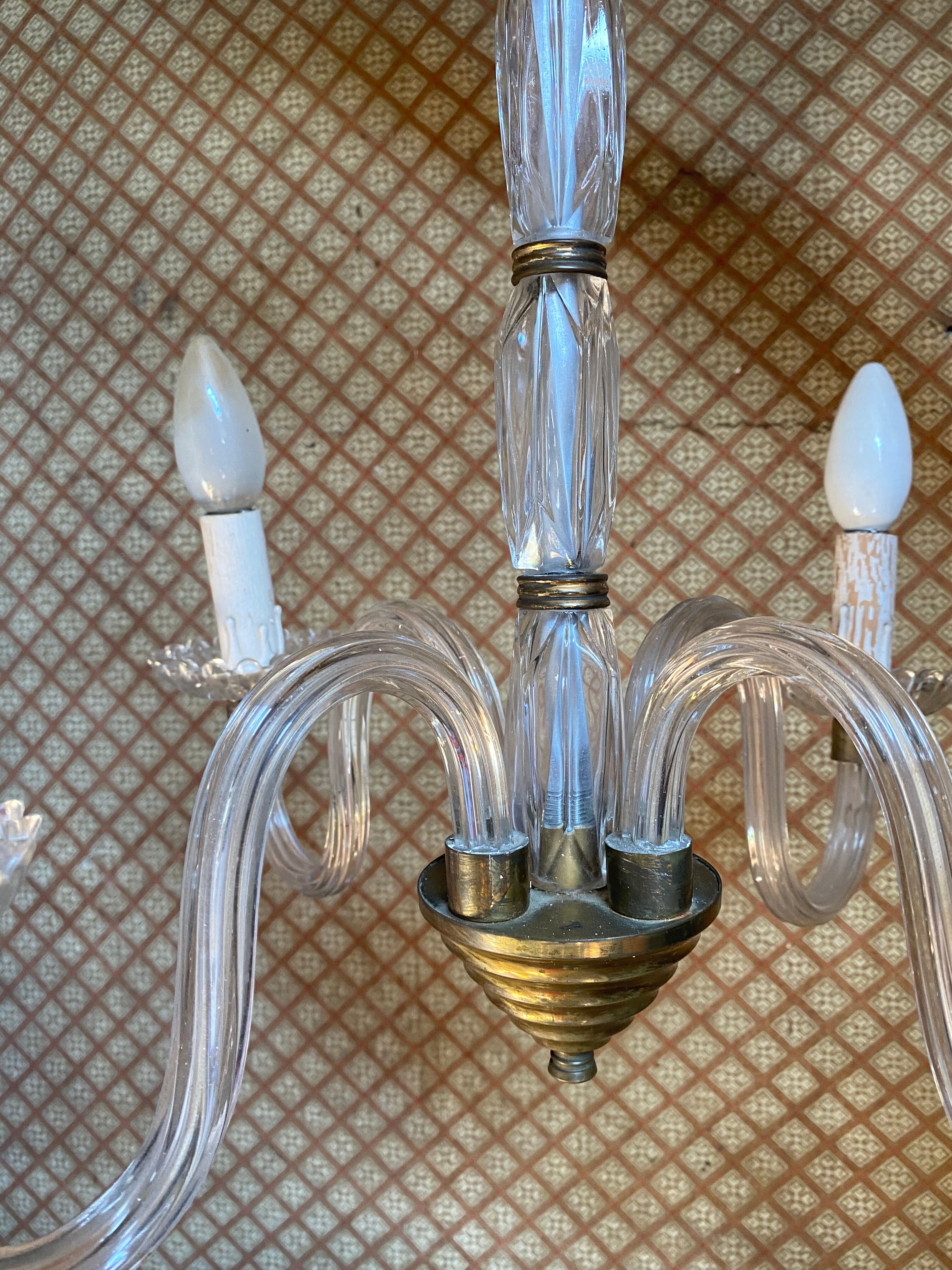 Glass and brass chandelier