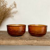 4 amber textured glass bowls
