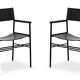 Pair of black leather and black metal bar stools