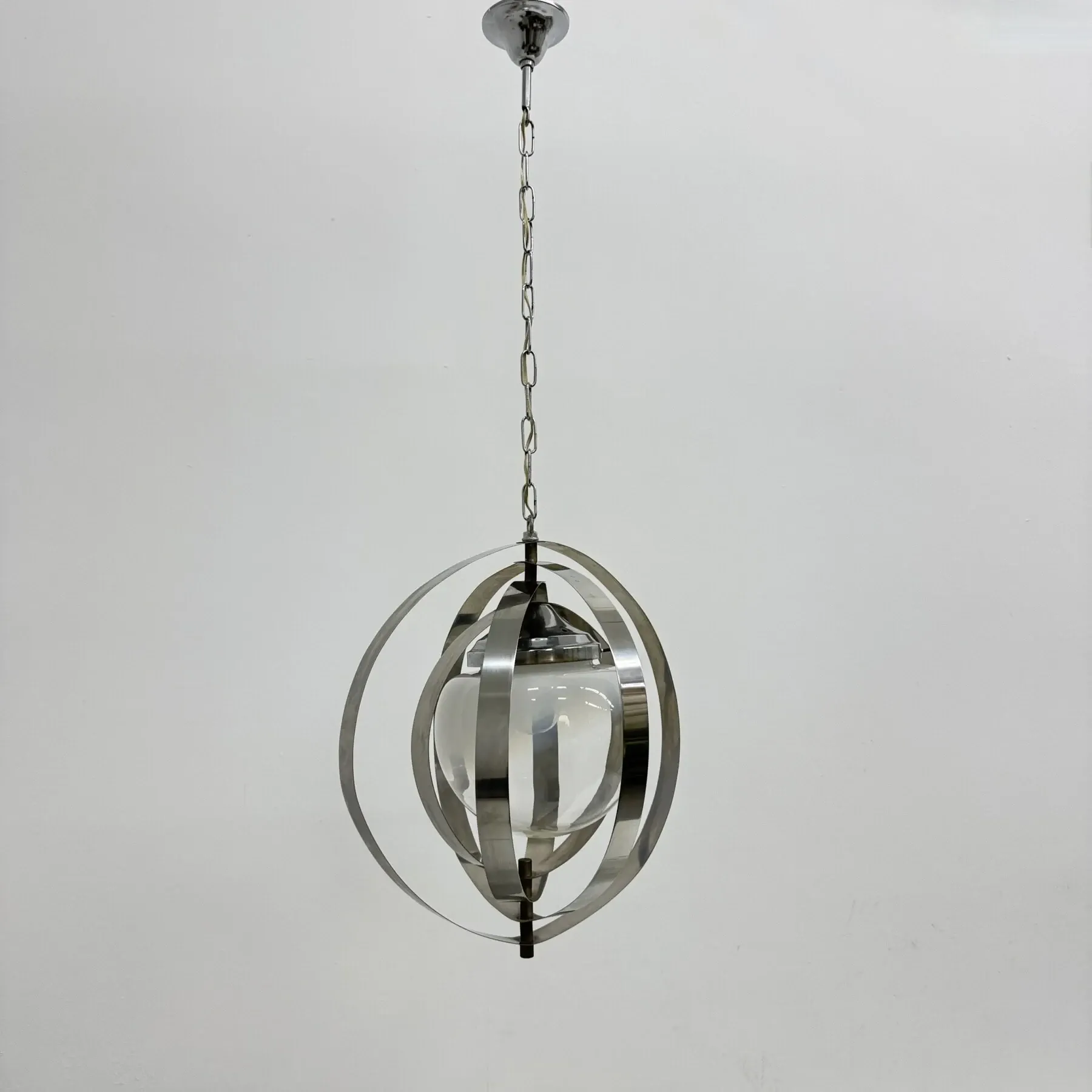 Mid-century glass sphere hanging pendant glass lamp design 1970’s space age Italy