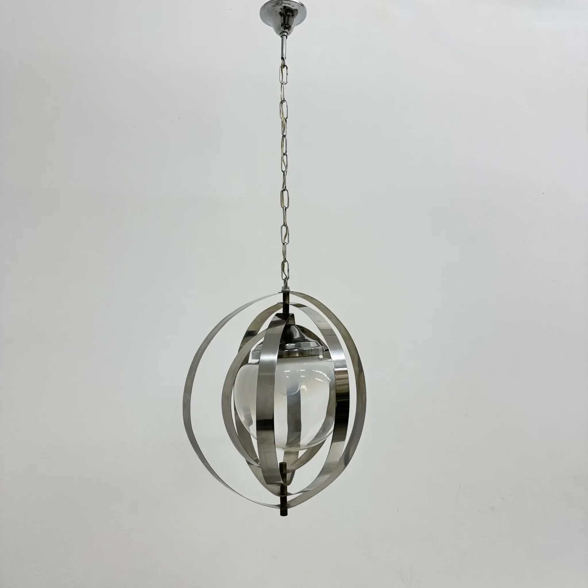Mid-century glass sphere hanging pendant glass lamp design 1970’s space age Italy