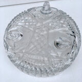 Chiseled glass basket cup on legs