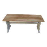 Re-enchanted bench in beige finish, with a waxed wood seat.