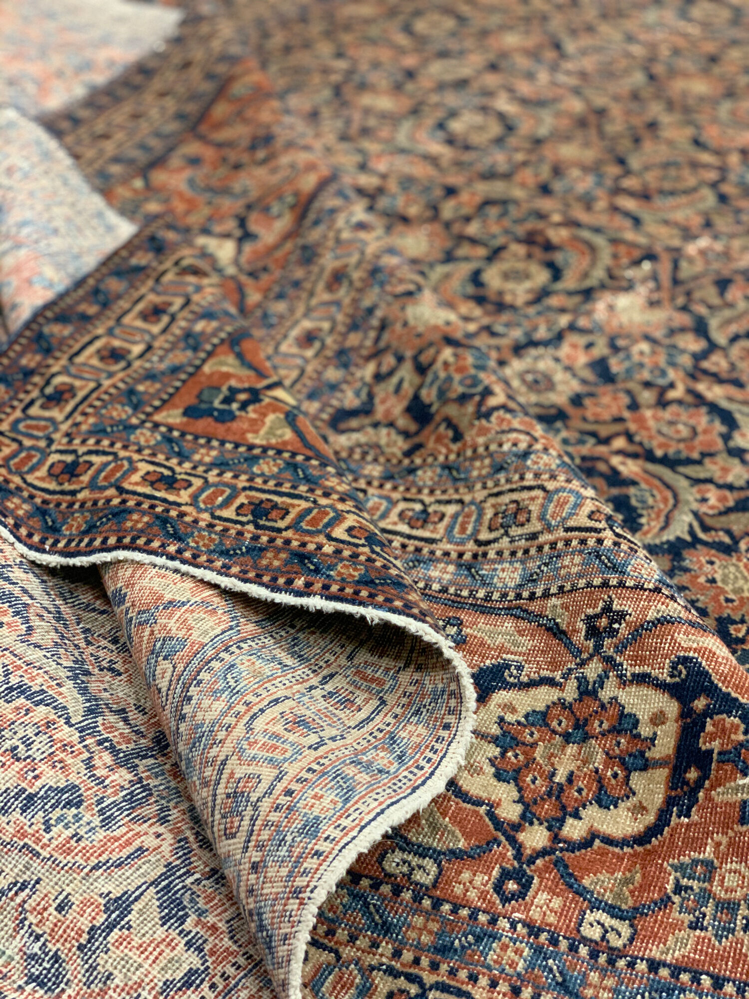 Large Vintage Indian Kashmiri Carpet Blue Wool Living Room Rug- 280x385cm