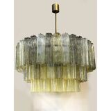 Italian Mid-Century Murano Glass “Tronchi” Chandelier in Amber and Fumé