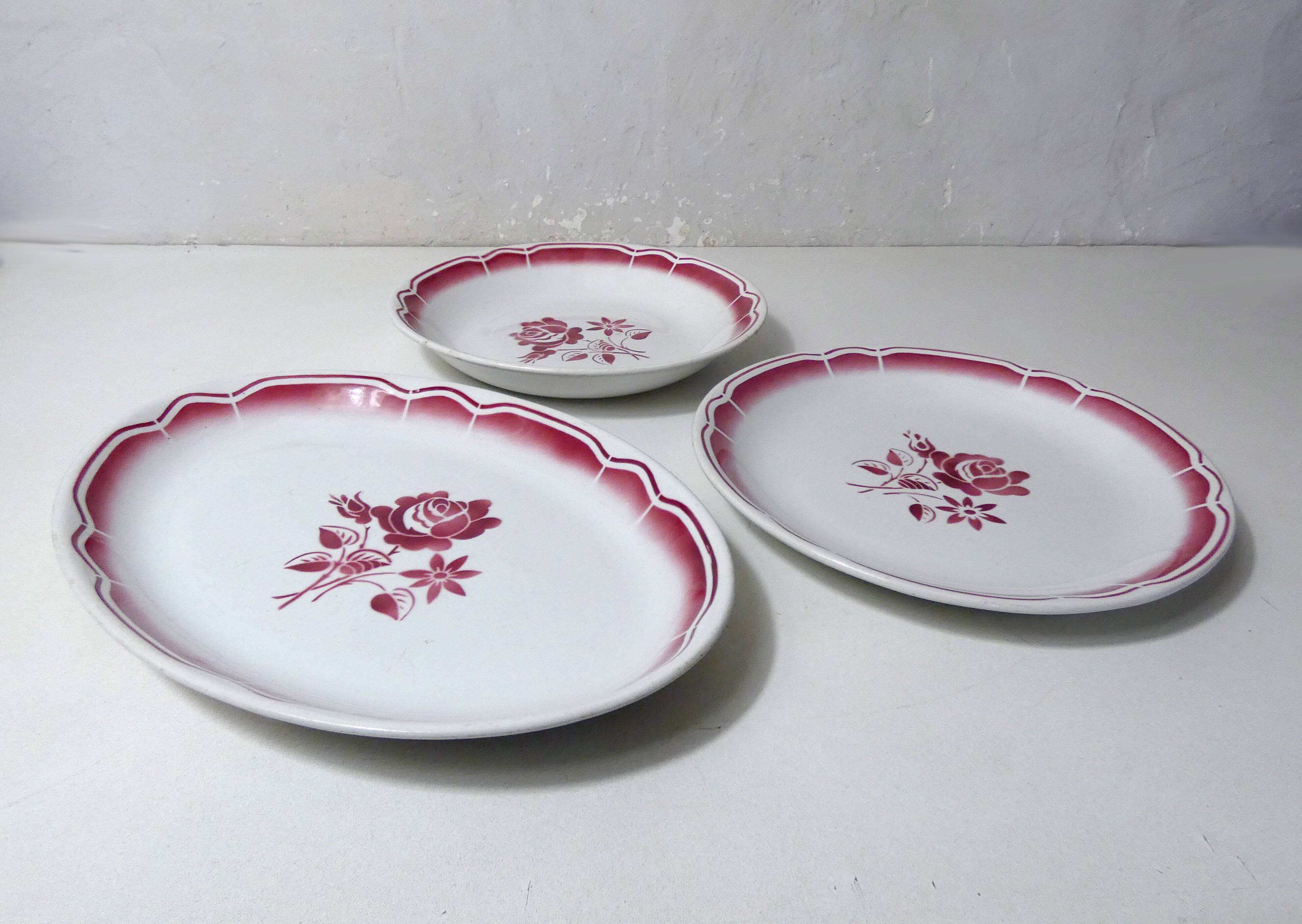 3 old FB Digoin earthenware dishes