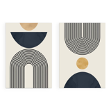 2 geometric art prints with circles and lines