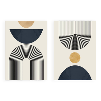 2 geometric art prints with circles and lines