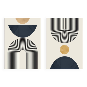 2 geometric art prints with circles and lines