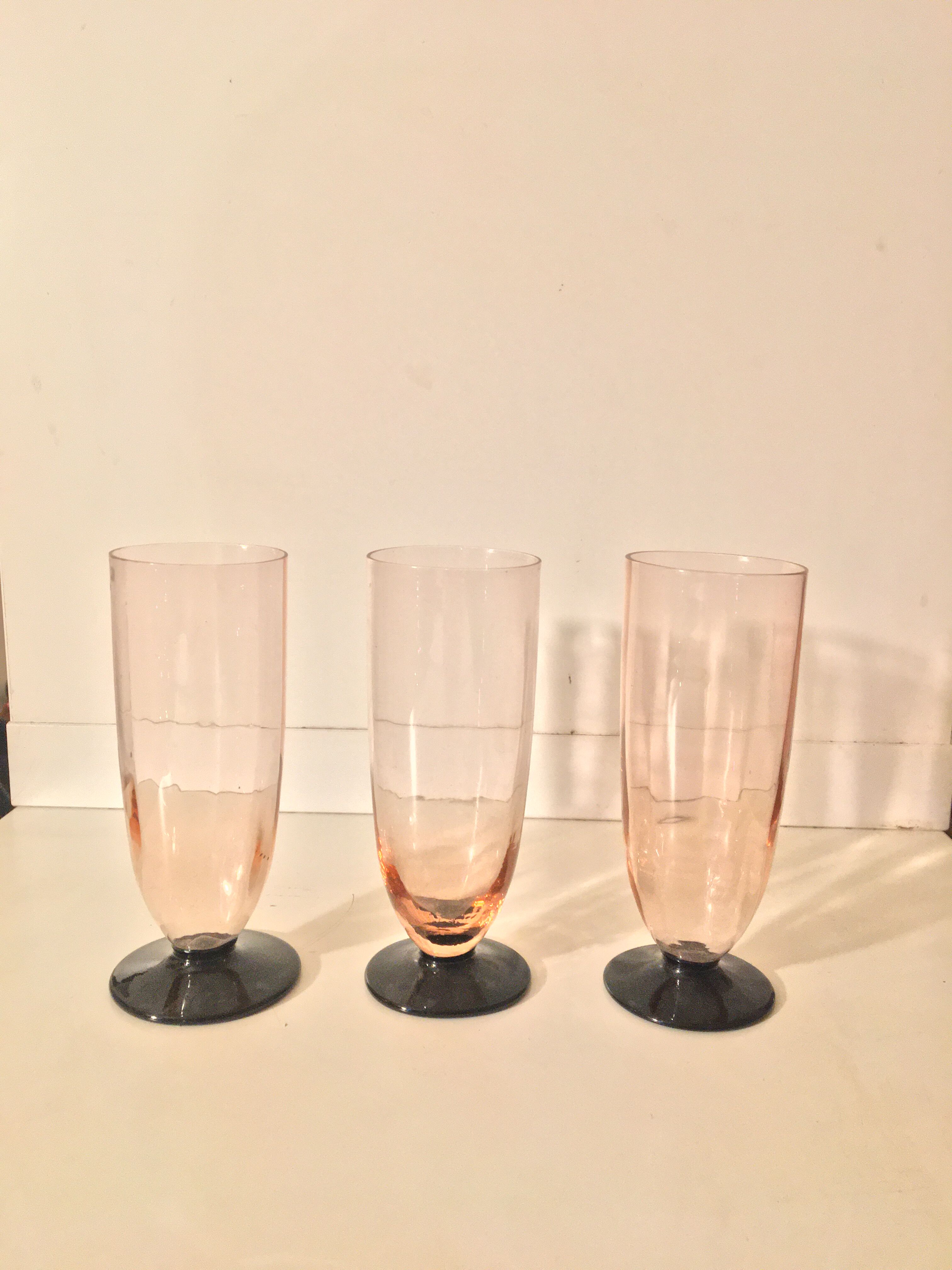 Set of 3 art deco crystal champagne flutes