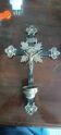 Ancient crucifix, silver-plated baptismal font from Naples, 19th century.