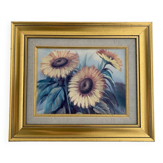 Oil on canvas sunflowers signed C. Leal