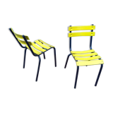 Pair of outdoor bistro chairs in vintage yellow metal