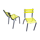 Paire de chaises de bistrot d'extérieur en métal jaune