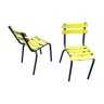 Pair of outdoor bistro chairs in vintage yellow metal