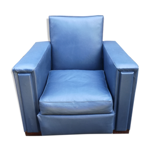 fauteuil club art déco en skaï bleu 1940