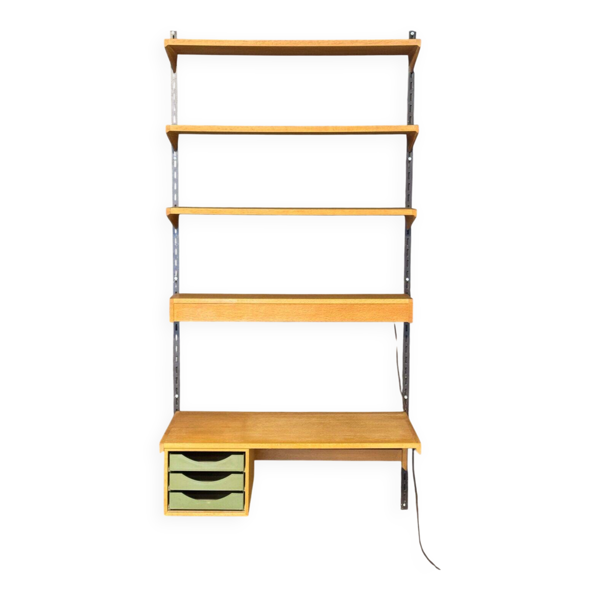 Vintage bookcase | Desk | With lighting | Kai Kristiansen | Wall shelves | Oak