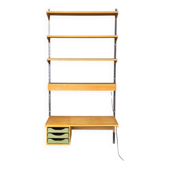 Vintage bookcase | Desk | With lighting | Kai Kristiansen | Wall shelves | Oak