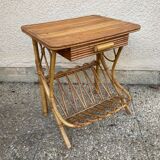 Vintage rattan magazine rack table