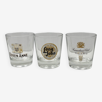 3 Vintage Canadian Club Whiskey Glasses, Long John and Queen Anne