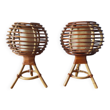 Pair of rattan ball lamps 60-70