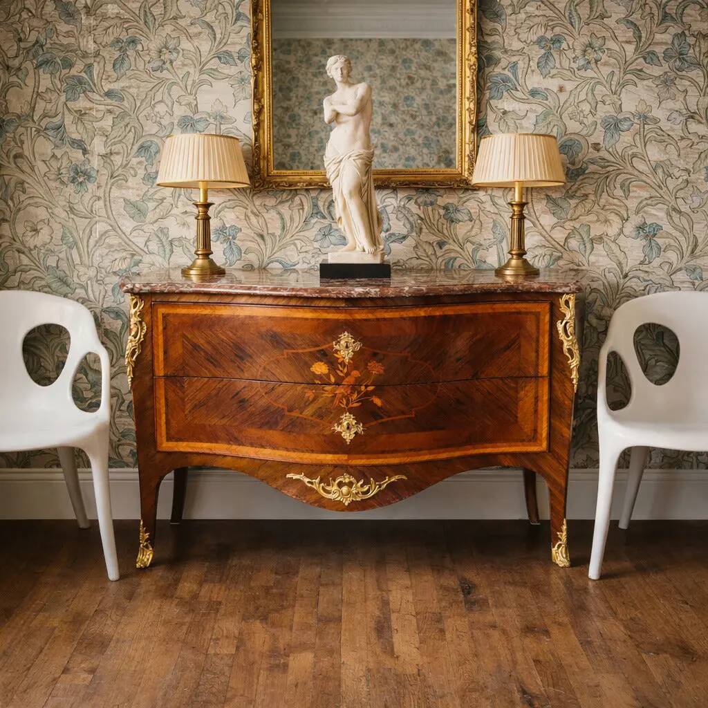Rococo Neapolitan commode in red marble, poplar and bronze, Italy 1700.