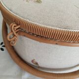 Sewing box, work box, scoubidou and fabric, beige