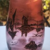 Vase signed Michel with a lakeside decoration.
