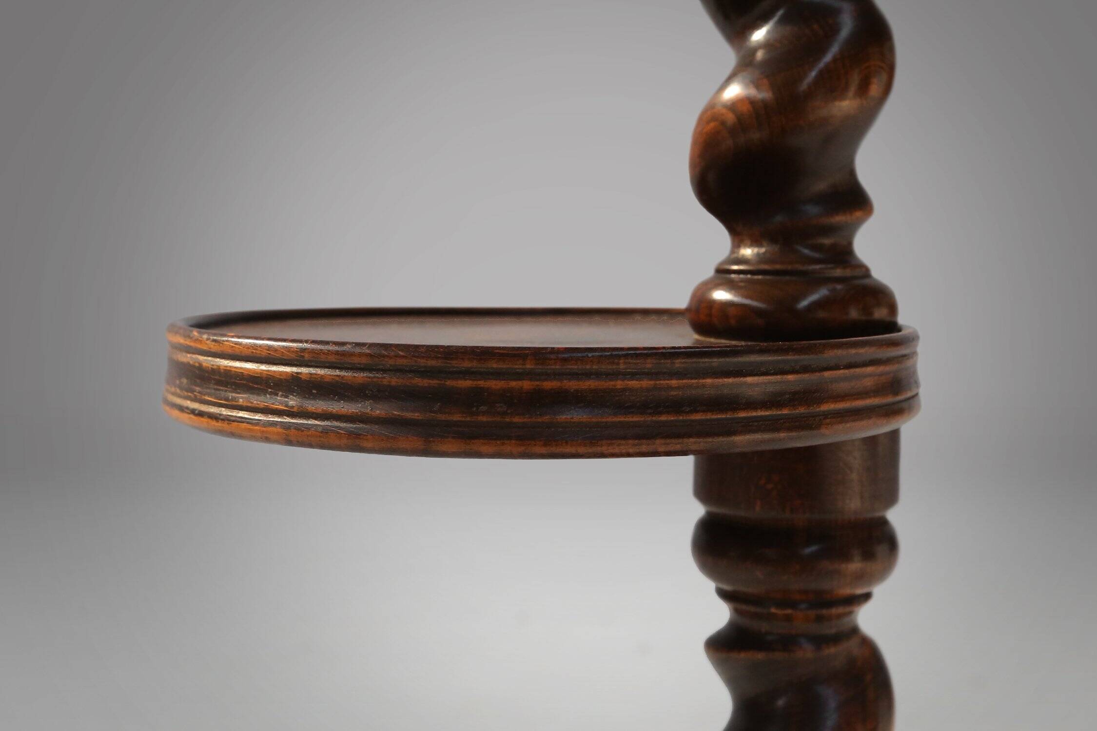 Art Deco Oak Ashtray on Hand-Turned Base, France, 1930s