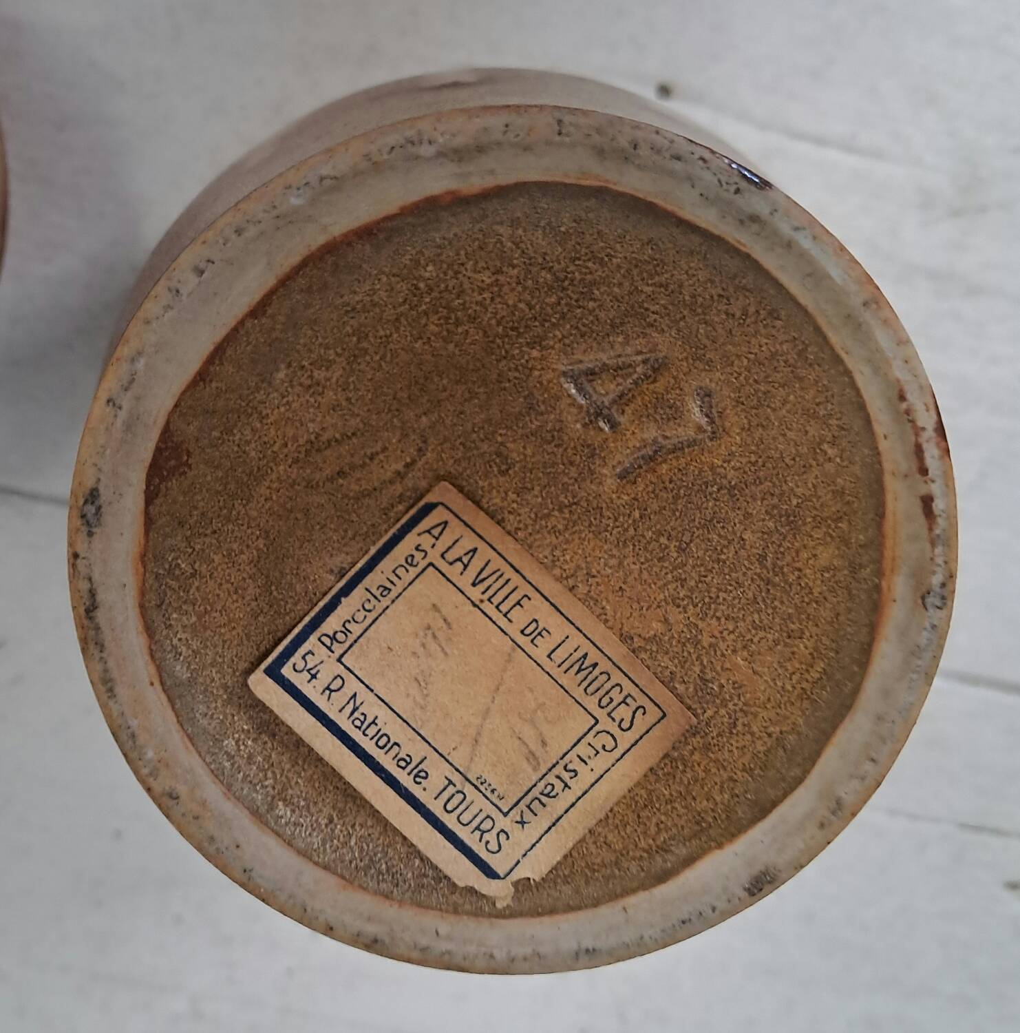 Enamelled stoneware pot signed Denbac