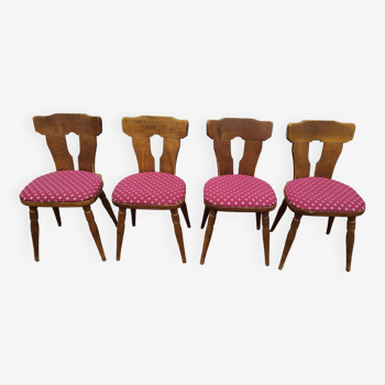 Set of 4 wooden bistro chairs with vintage cushion from the 70s/80s/90s