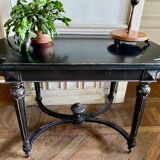 Table Pedestal table Napoleon III XIXth in black and gilded wood